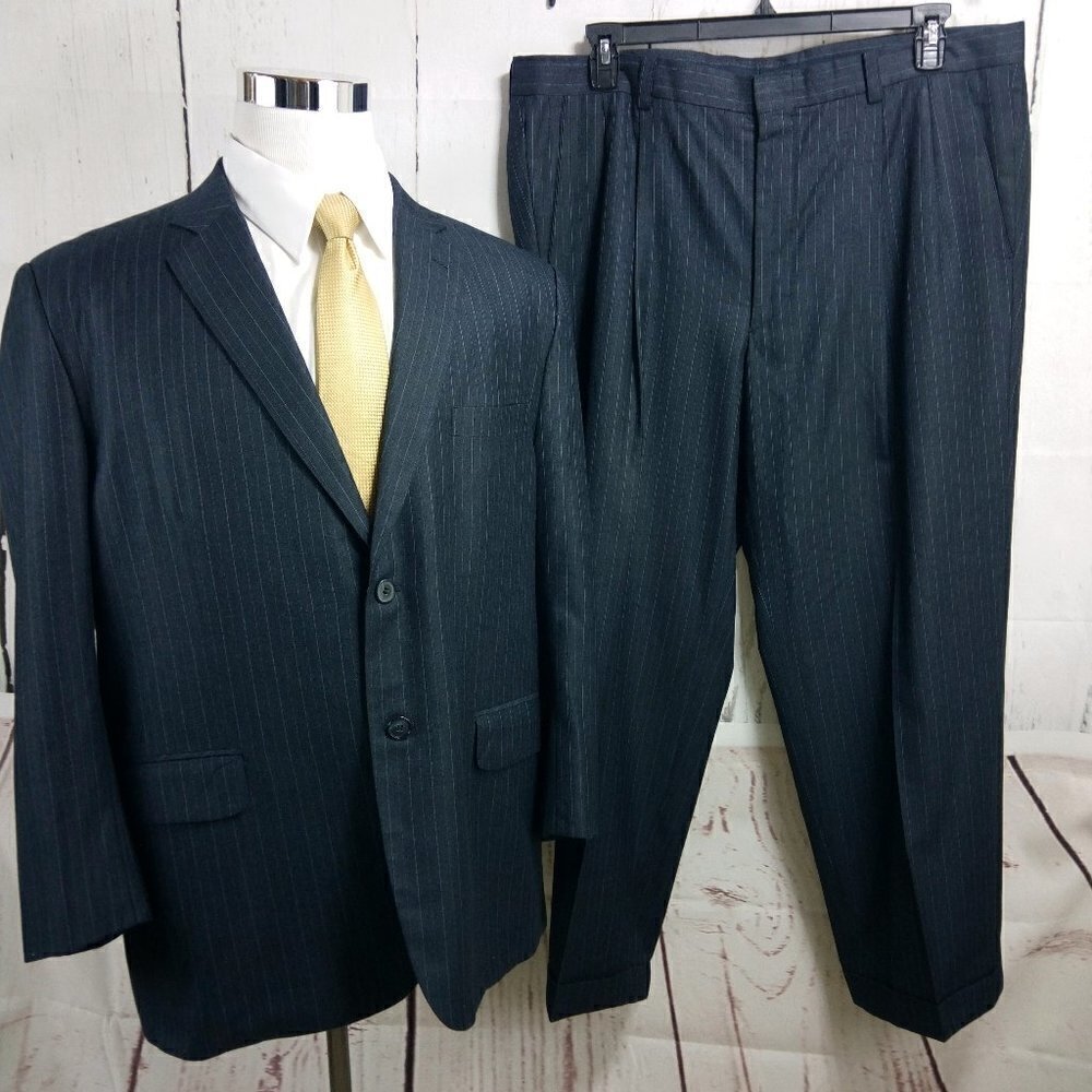 Seoul Tailor Custom Made 49R 2 Button Gray Striped 2pc Suit 40x28.5 Pleated